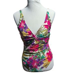 SUNSETS One Piece Swimsuit 34DD Colorful Floral Print Ruched Bust Bathing Suit
